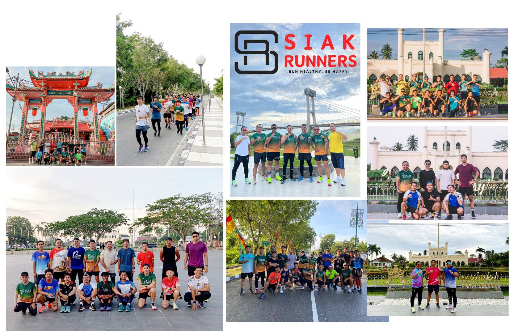 Kolase komunitas Siak Runners berlatih di berbagai titik ikonik Siak